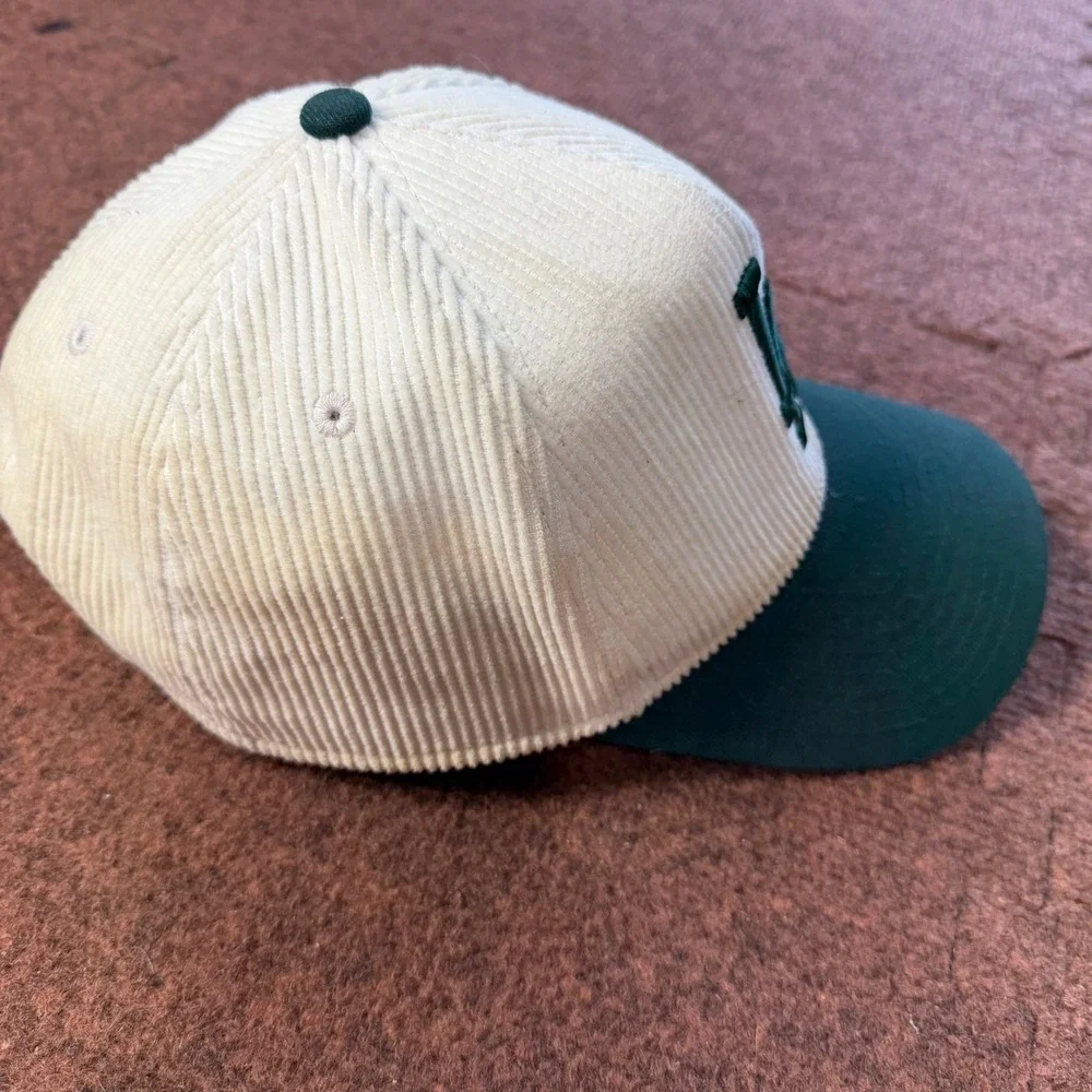 B- New Era 9FORTY LA Dodgers Hat Cream Corduroy Green Snapback MLB Baseball Cap